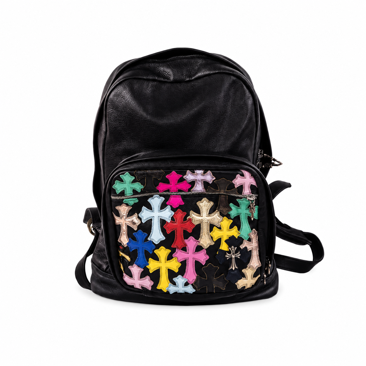 Leather Multicolor Cross Patch Backpack