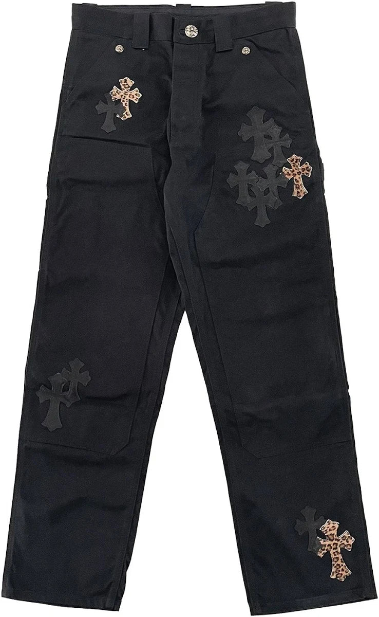 Leopard Cross Leather Jeans